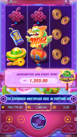 Tela oficial com Sure Win ligado e faixa rosa BET mostrando 1.250,00